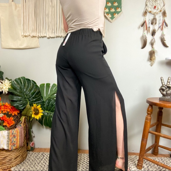 Three Eighty Two NWT Vanessa Side Slit Sheer Black Wide Leg Pants Size Small - Picture 4 of 13